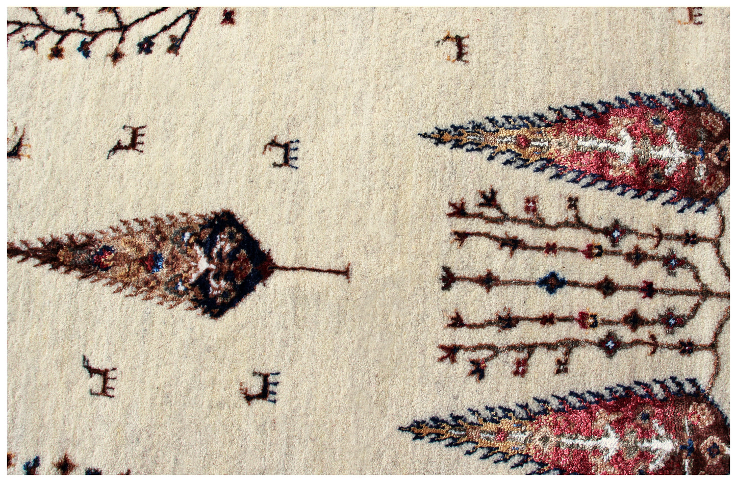 Hand Knotted Tree of Life Rug - Ivory Grey Natural Wool 5.6X8 Area Rug 