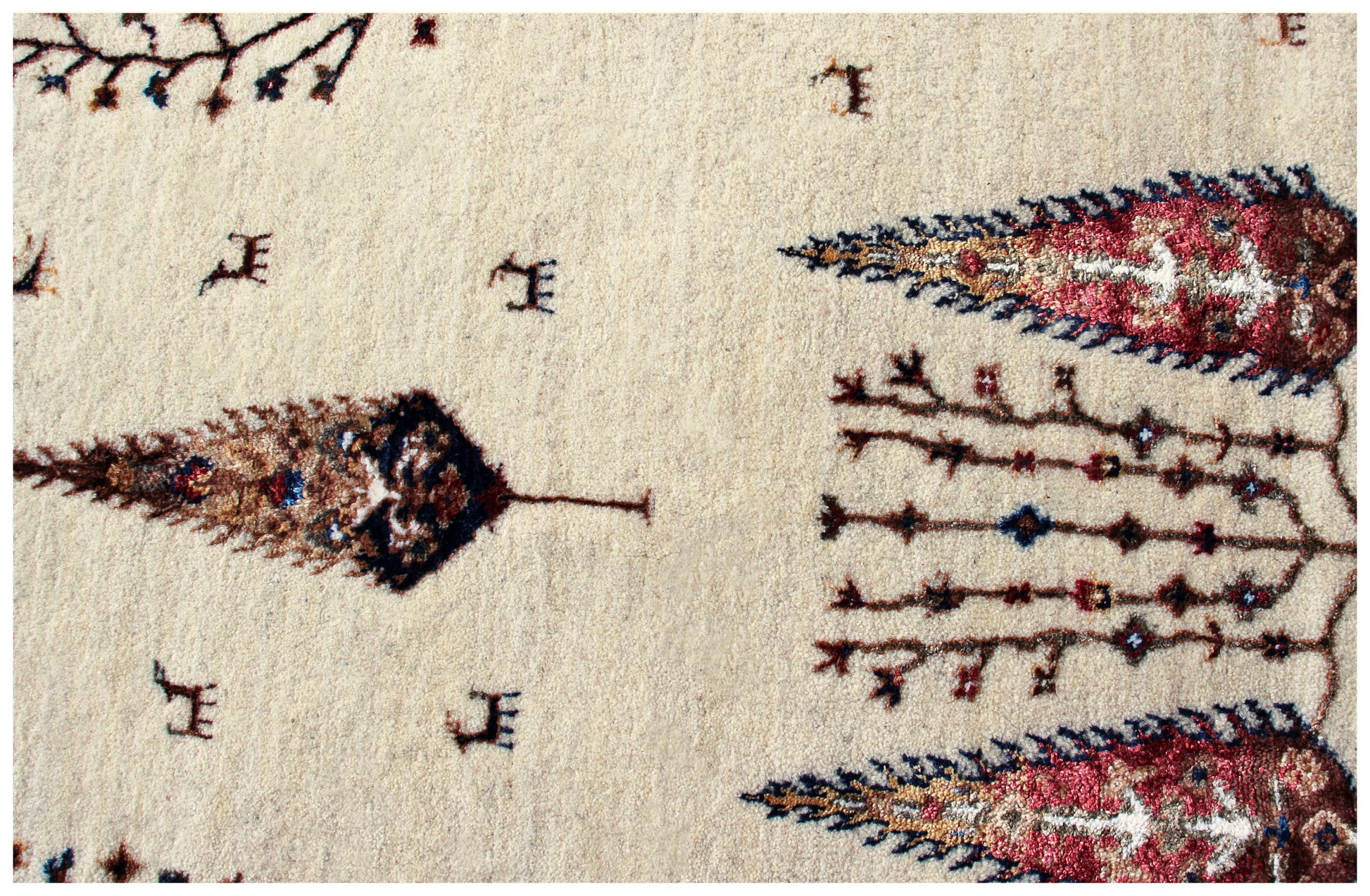 Hand Knotted Tree of Life Rug - Ivory Grey Natural Wool 5.6X8 Area Rug 