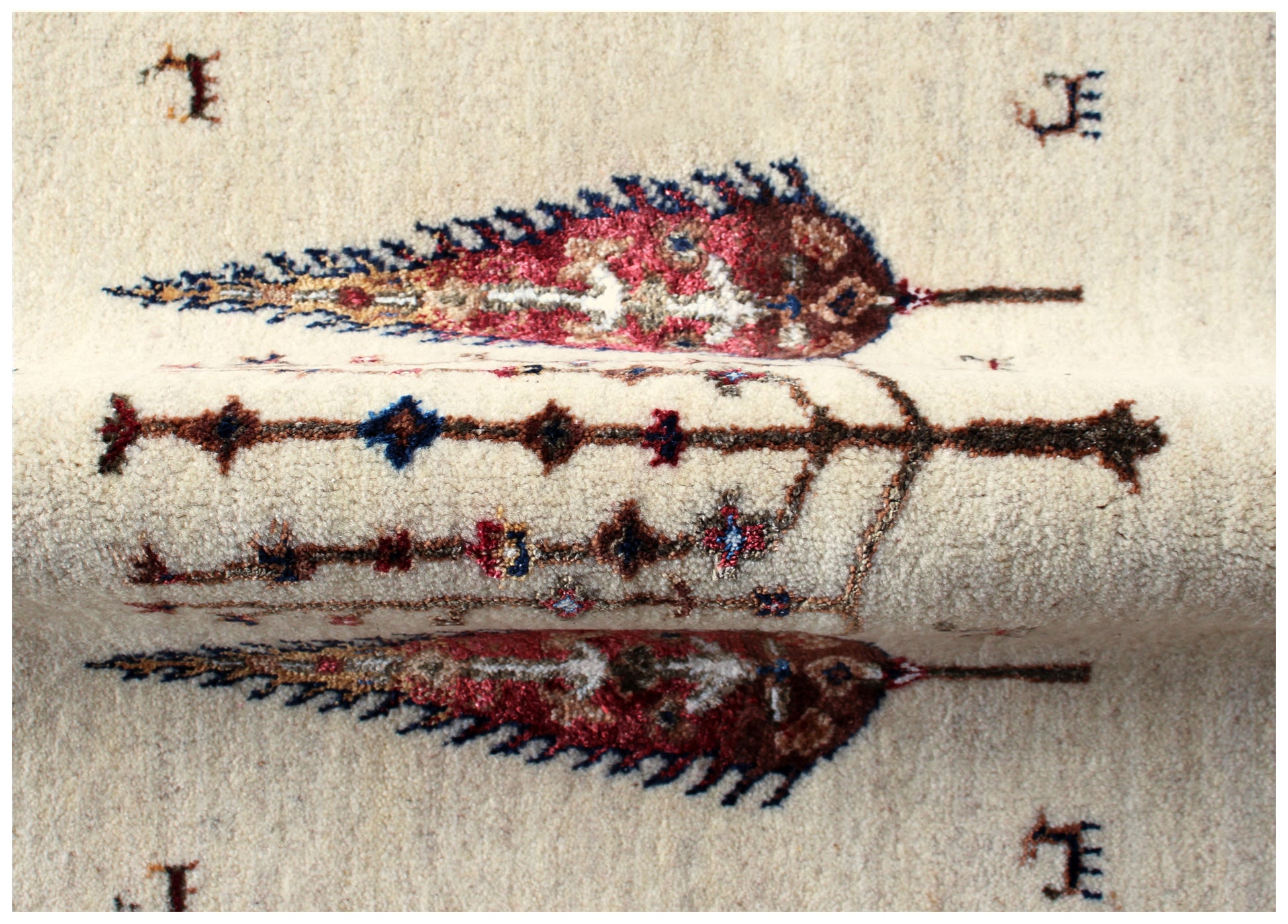 Hand Knotted Tree of Life Rug - Ivory Grey Natural Wool 5.6X8 Area Rug 