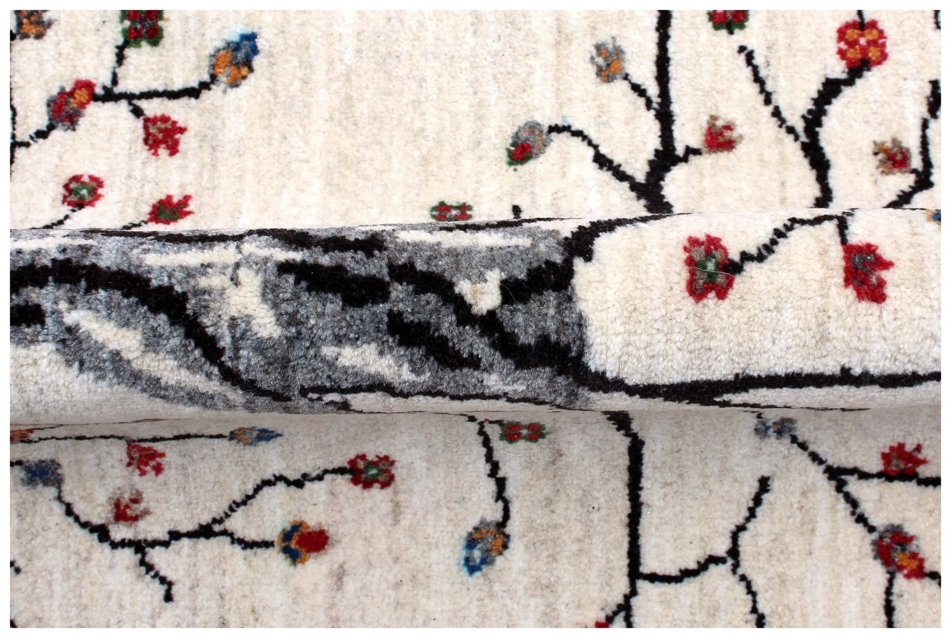 Hand Knotted Tree of Life Wool Rug 5.6x8 - Ivory, Charcoal & Maroon