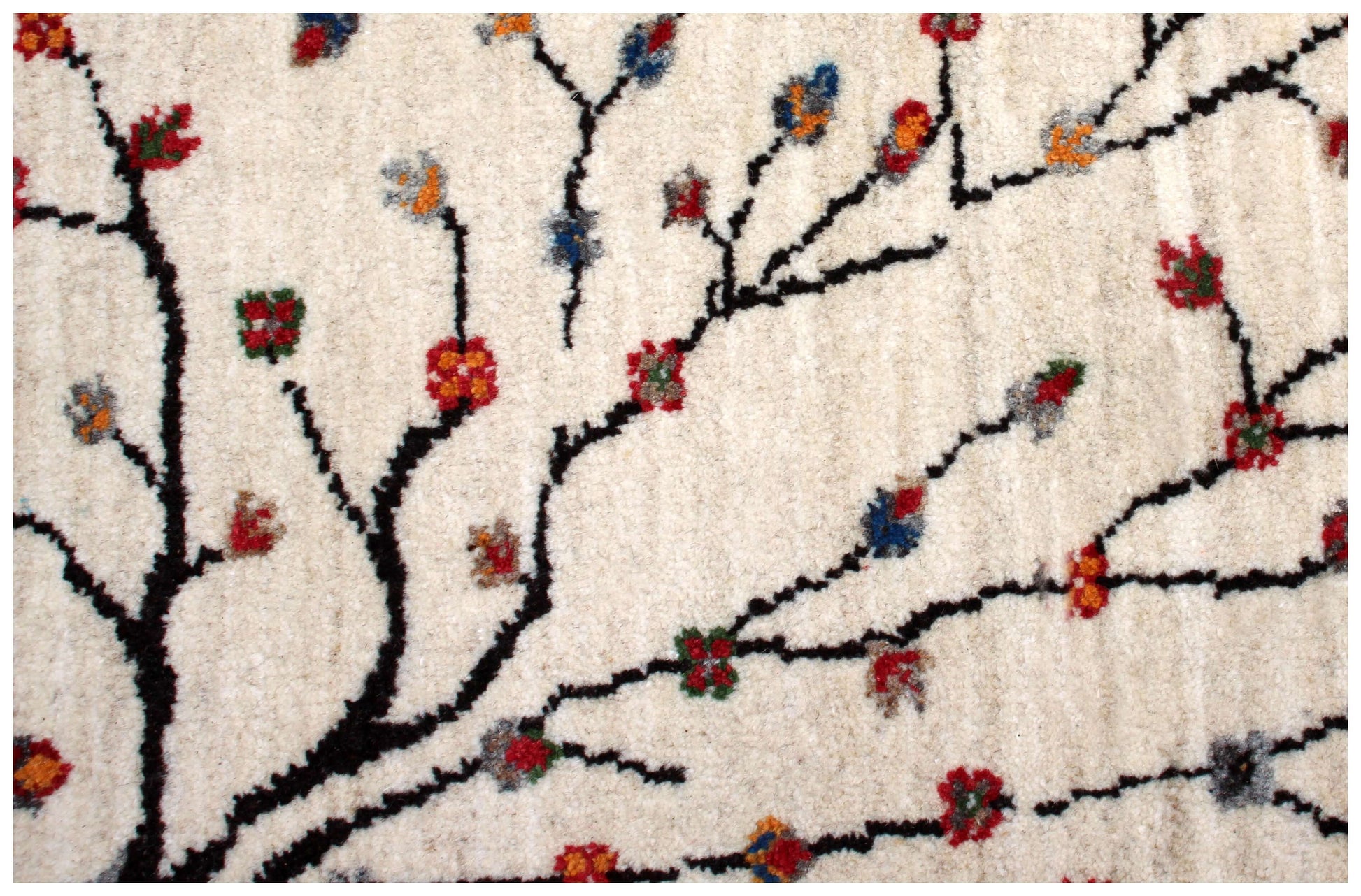 Hand Knotted Tree of Life Wool Rug 5.6x8 - Ivory, Charcoal & Maroon