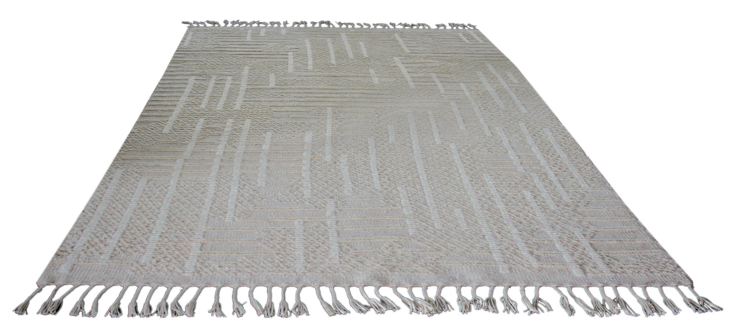 Hand Knotted ivory and Beige Textured Rug - Modern Area Rug 5.6x8.6 Feet 