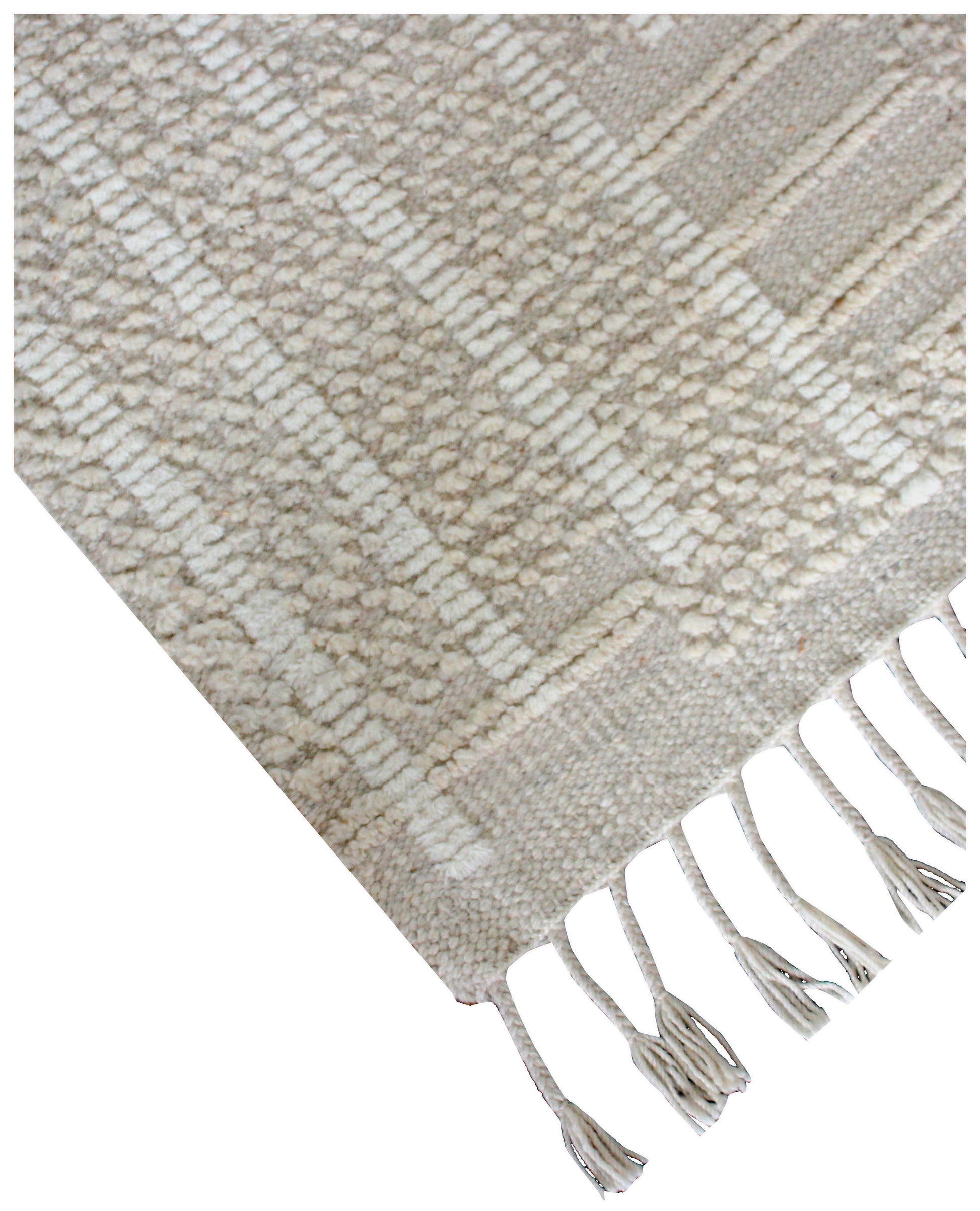 Hand Knotted ivory and Beige Textured Rug - Modern Area Rug 5.6x8.6 Feet 