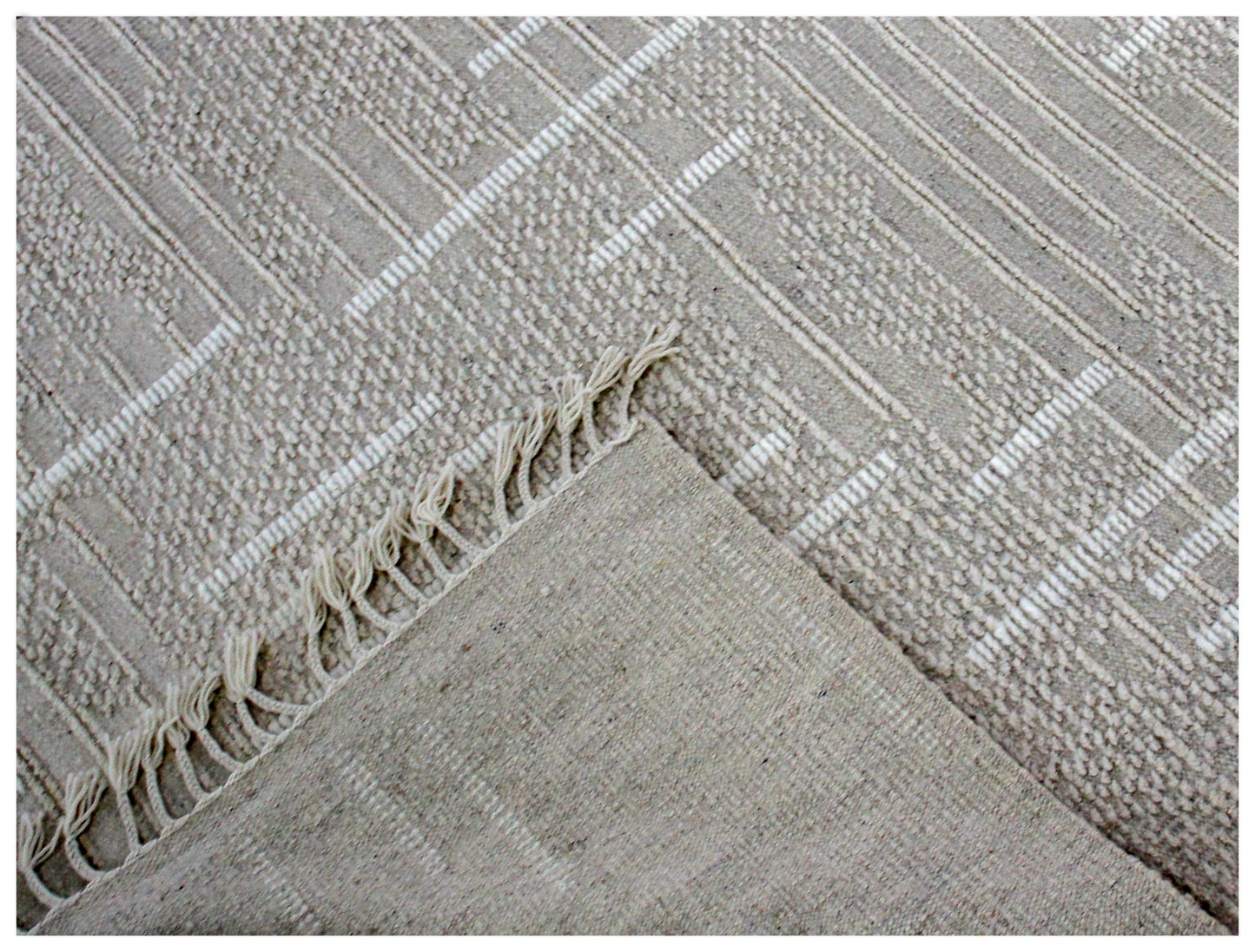 Hand Knotted ivory and Beige Textured Rug - Modern Area Rug 5.6x8.6 Feet 