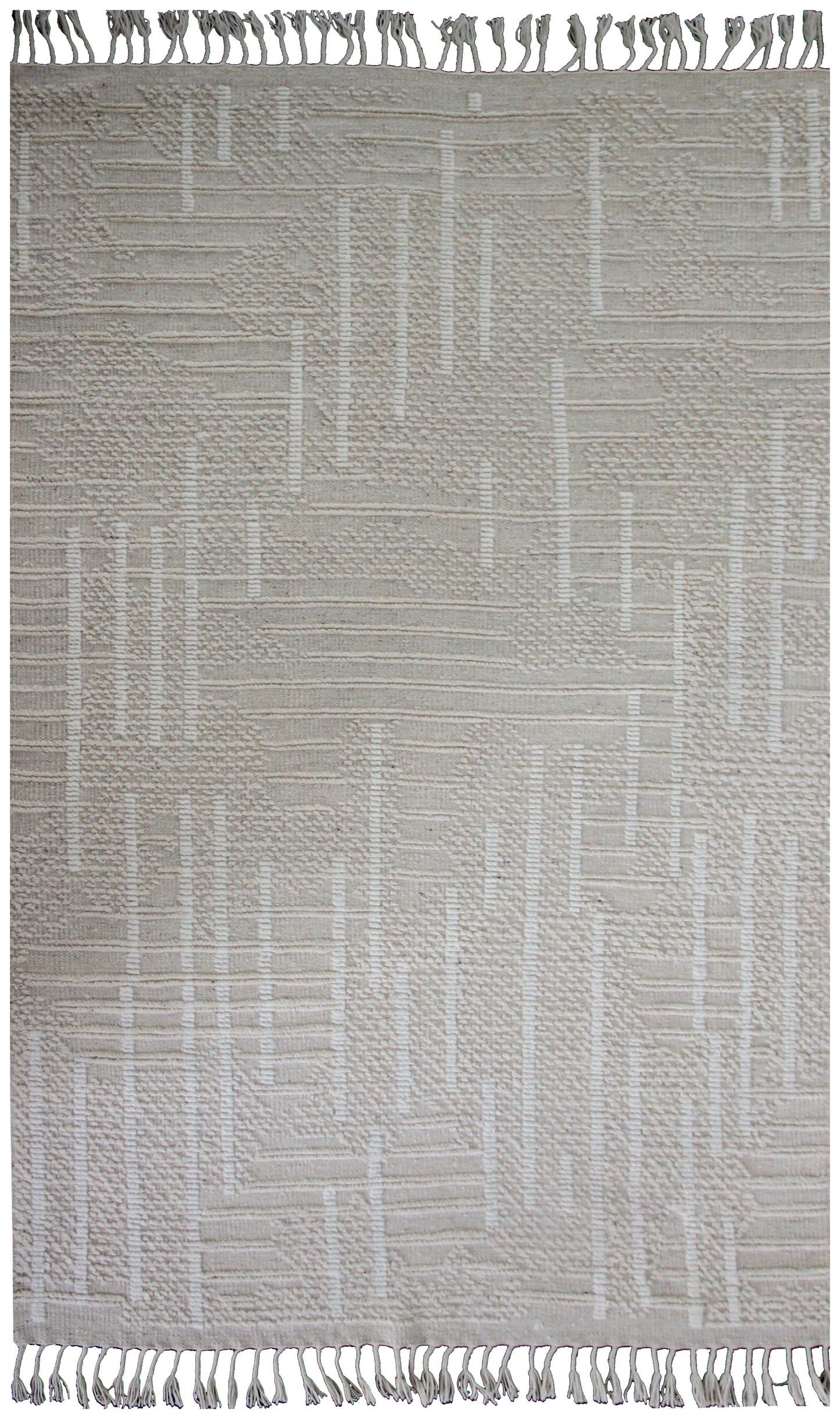 Hand Knotted ivory and Beige Textured Rug - Modern Area Rug 5.6x8.6 Feet 