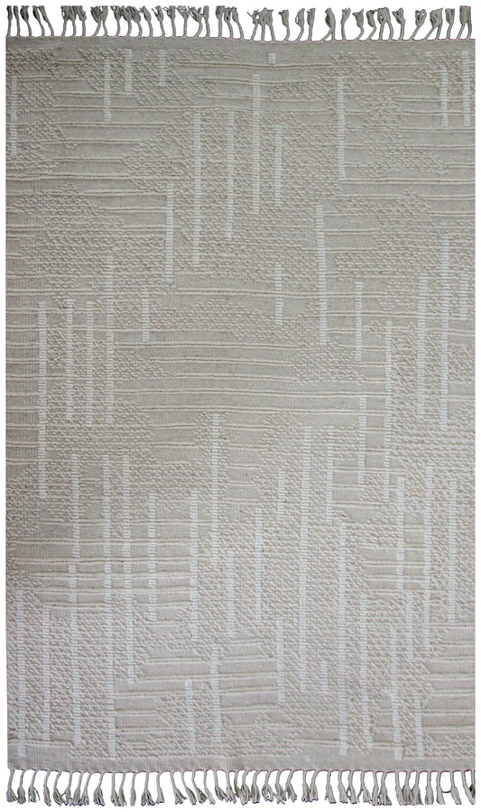 Hand Knotted ivory and Beige Textured Rug - Modern Area Rug 5.6x8.6 Feet 