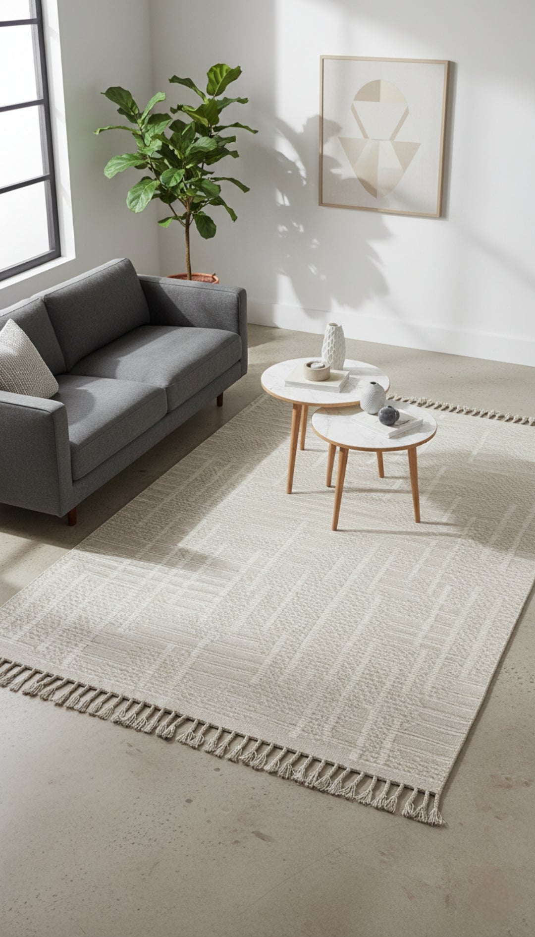 Hand Knotted ivory and Beige Textured Rug - Modern Area Rug 5.6x8.6 Feet 