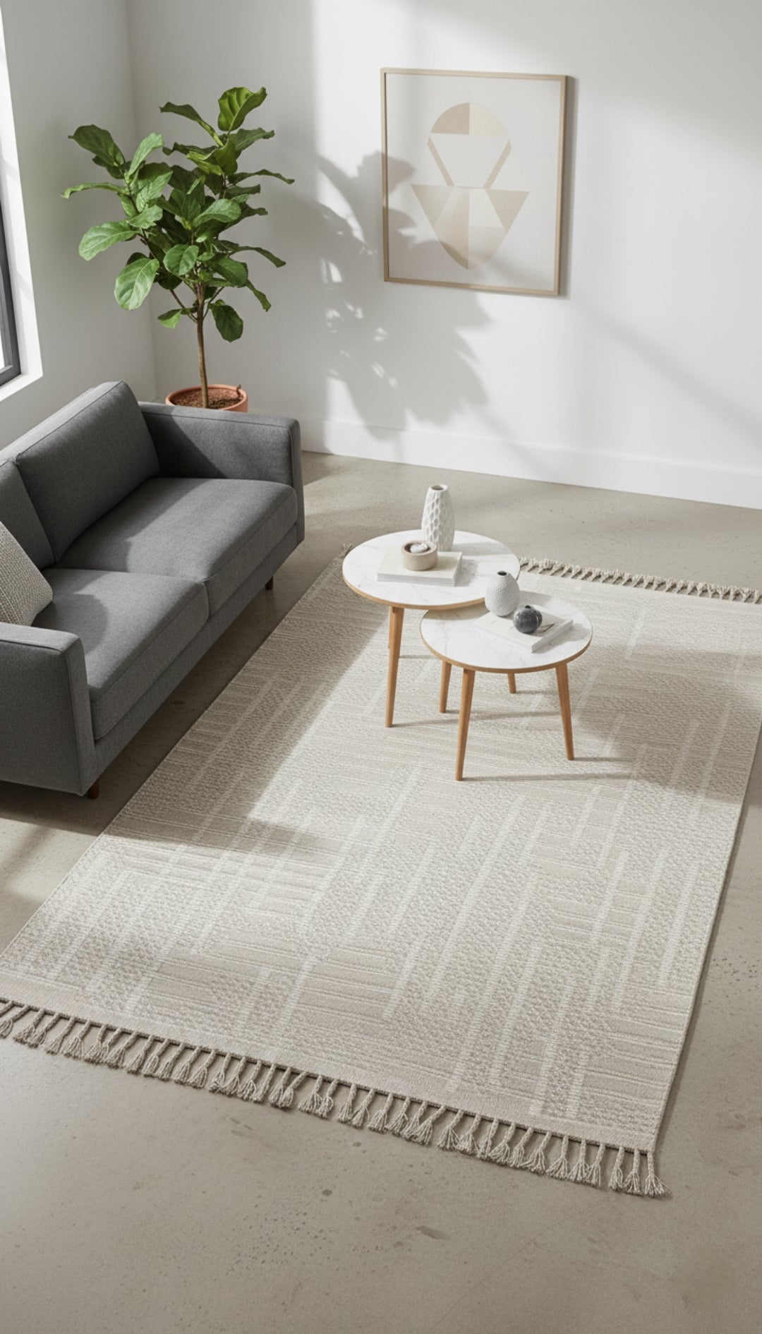 Hand Knotted ivory and Beige Textured Rug - Modern Area Rug 5.6x8.6 Feet 