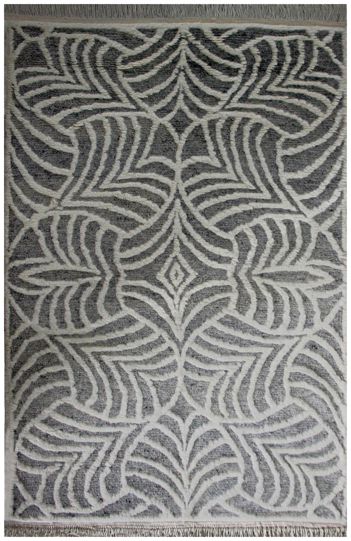 Hand Knotted Ivory Gray Modern Swirl Rug - Hand Carved Texture Area Rug 5.6x8