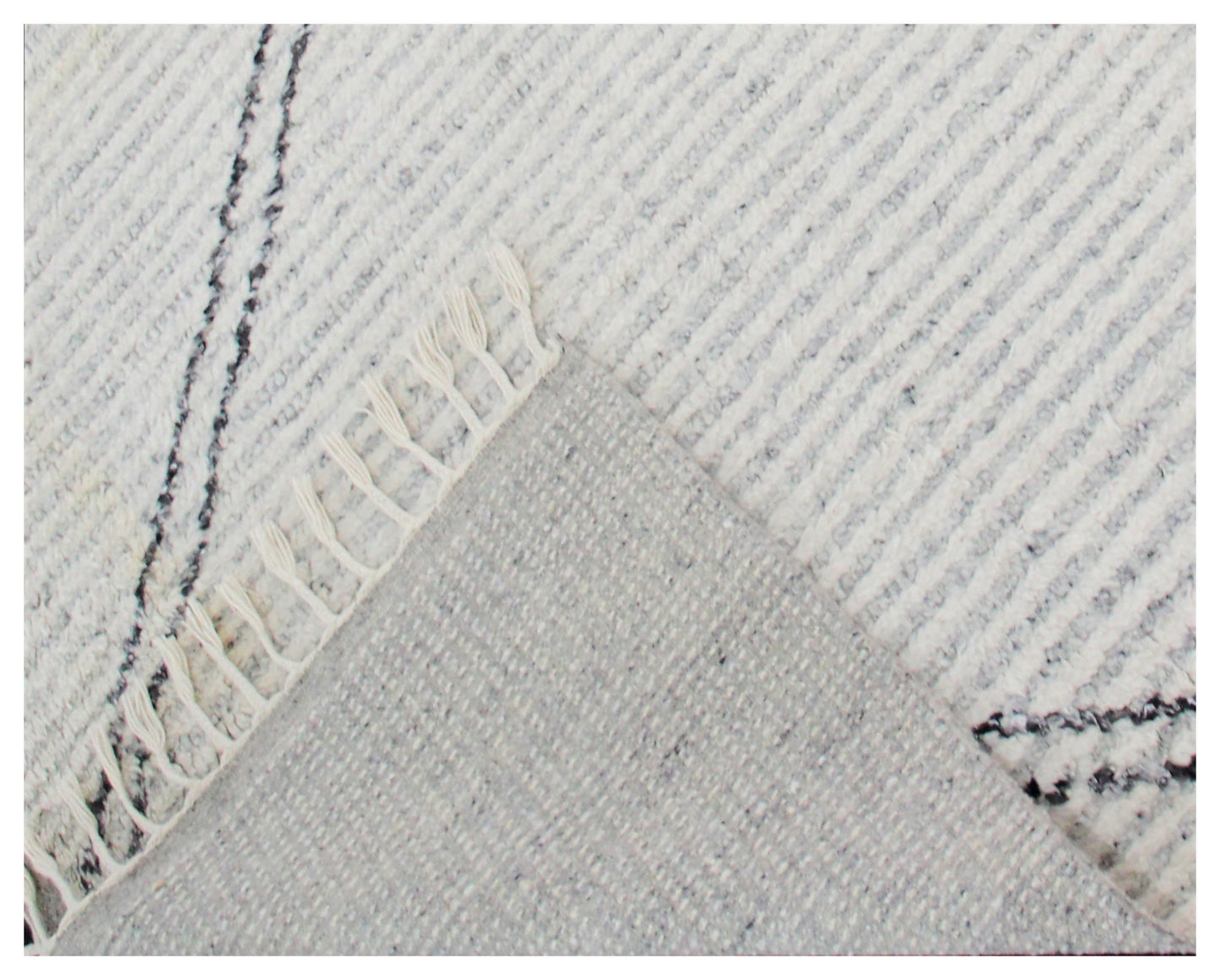 Hand Knotted Gray Ivory Black Modern Striped Rug - Hand Carved Texture 5.6x8