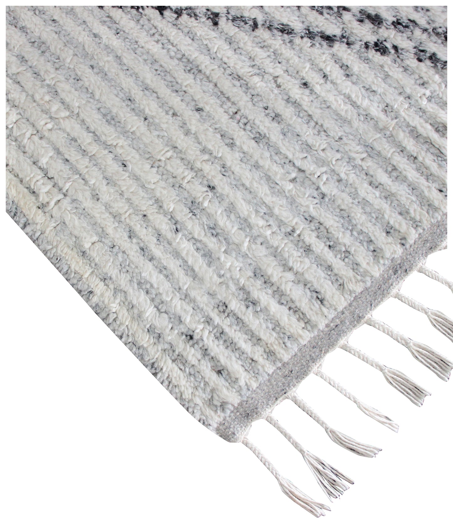 Hand Knotted Gray Ivory Black Modern Striped Rug - Hand Carved Texture 5.6x8