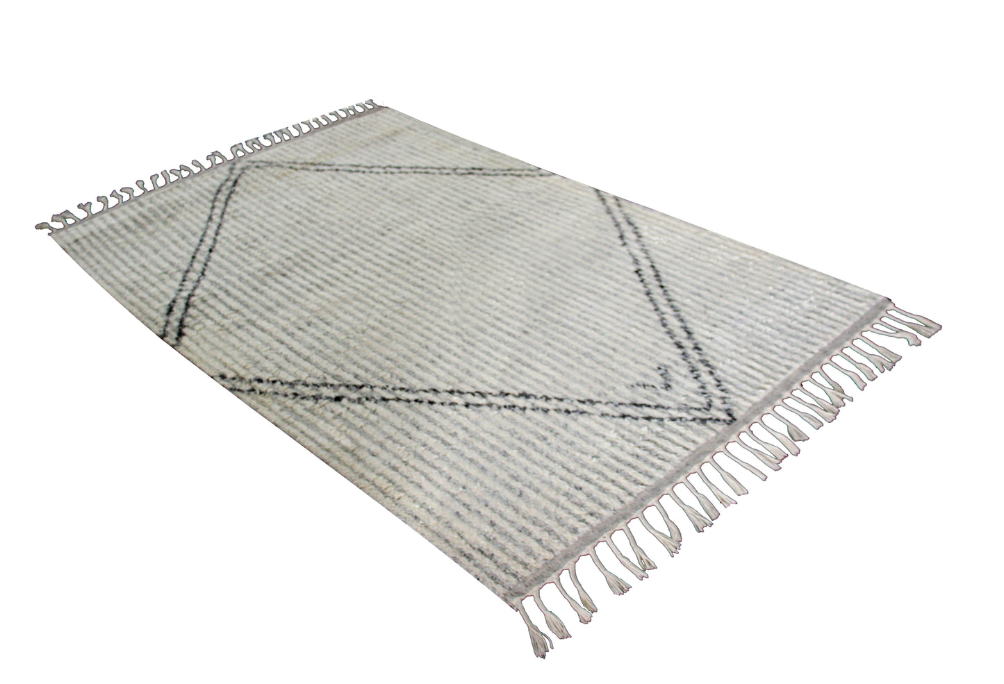 Hand Knotted Gray Ivory Black Modern Striped Rug - Hand Carved Texture 5.6x8