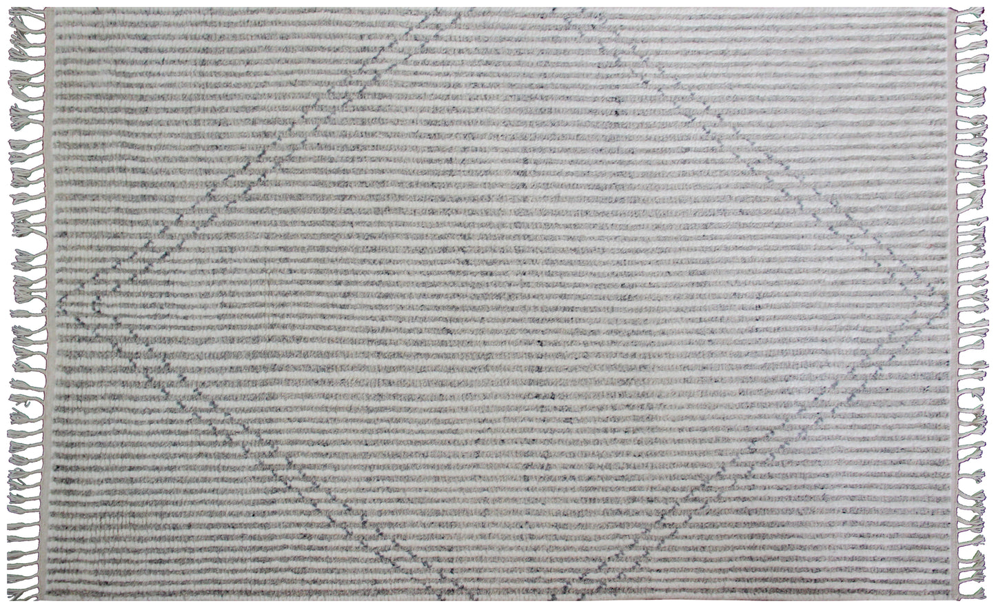 Hand Knotted Ivory Gray Modern Striped Rug - Hand Carved Texture 5.6x8.6 Feet