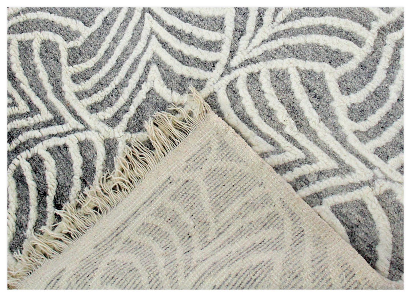 Hand Knotted Ivory Gray Modern Swirl Rug - Hand Carved Texture Area Rug 5.6x8