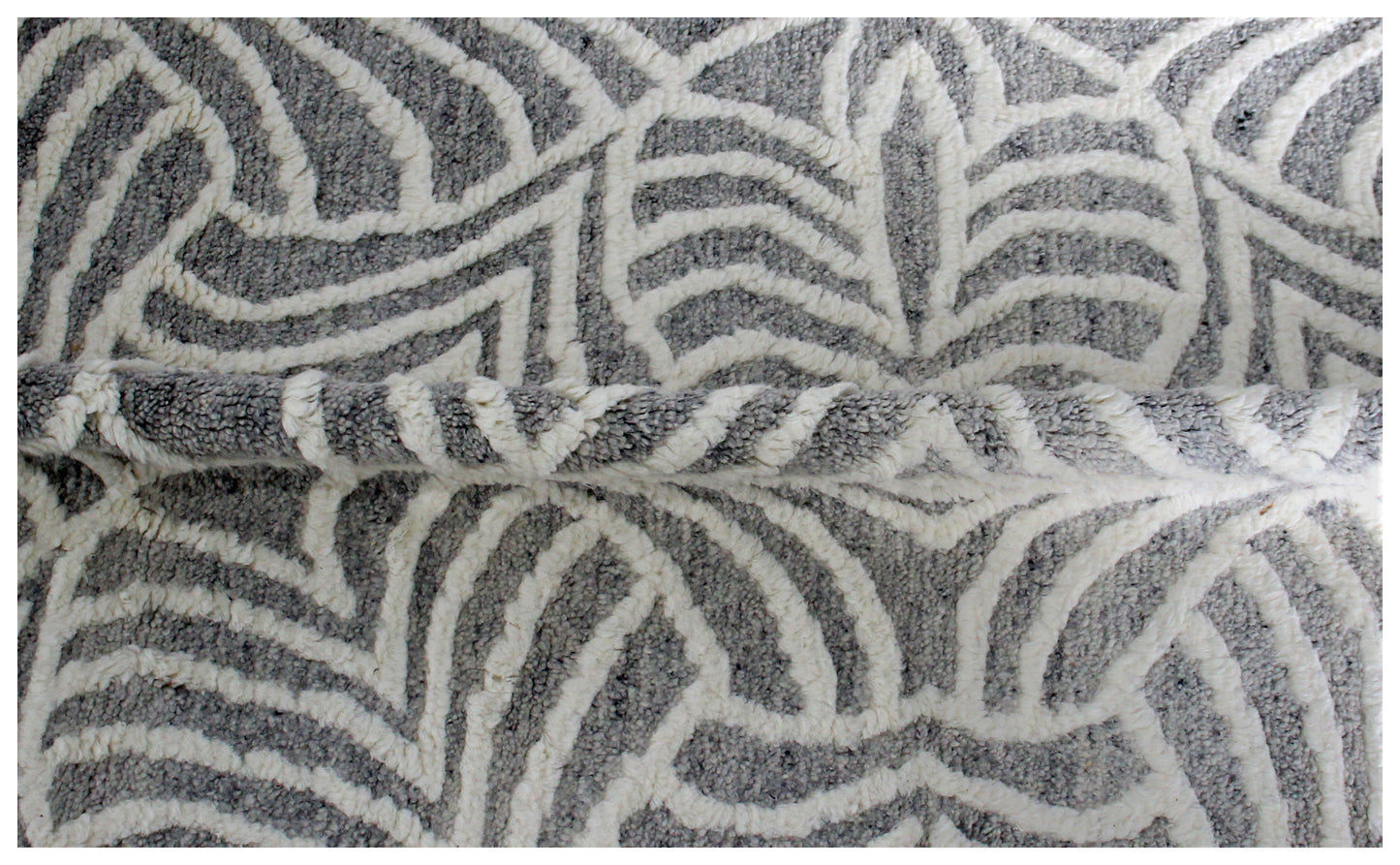Hand Knotted Ivory Gray Modern Swirl Rug - Hand Carved Texture Area Rug 5.6x8