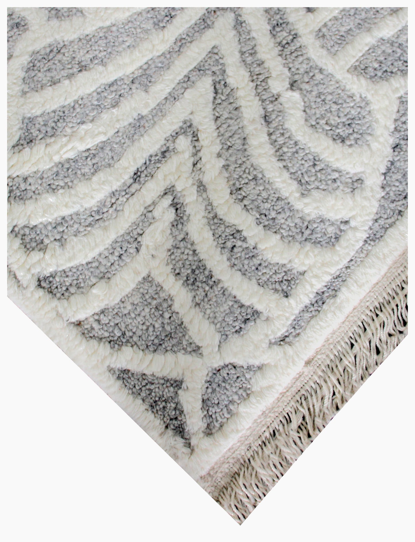 Hand Knotted Ivory Gray Modern Swirl Rug - Hand Carved Texture Area Rug 5.6x8