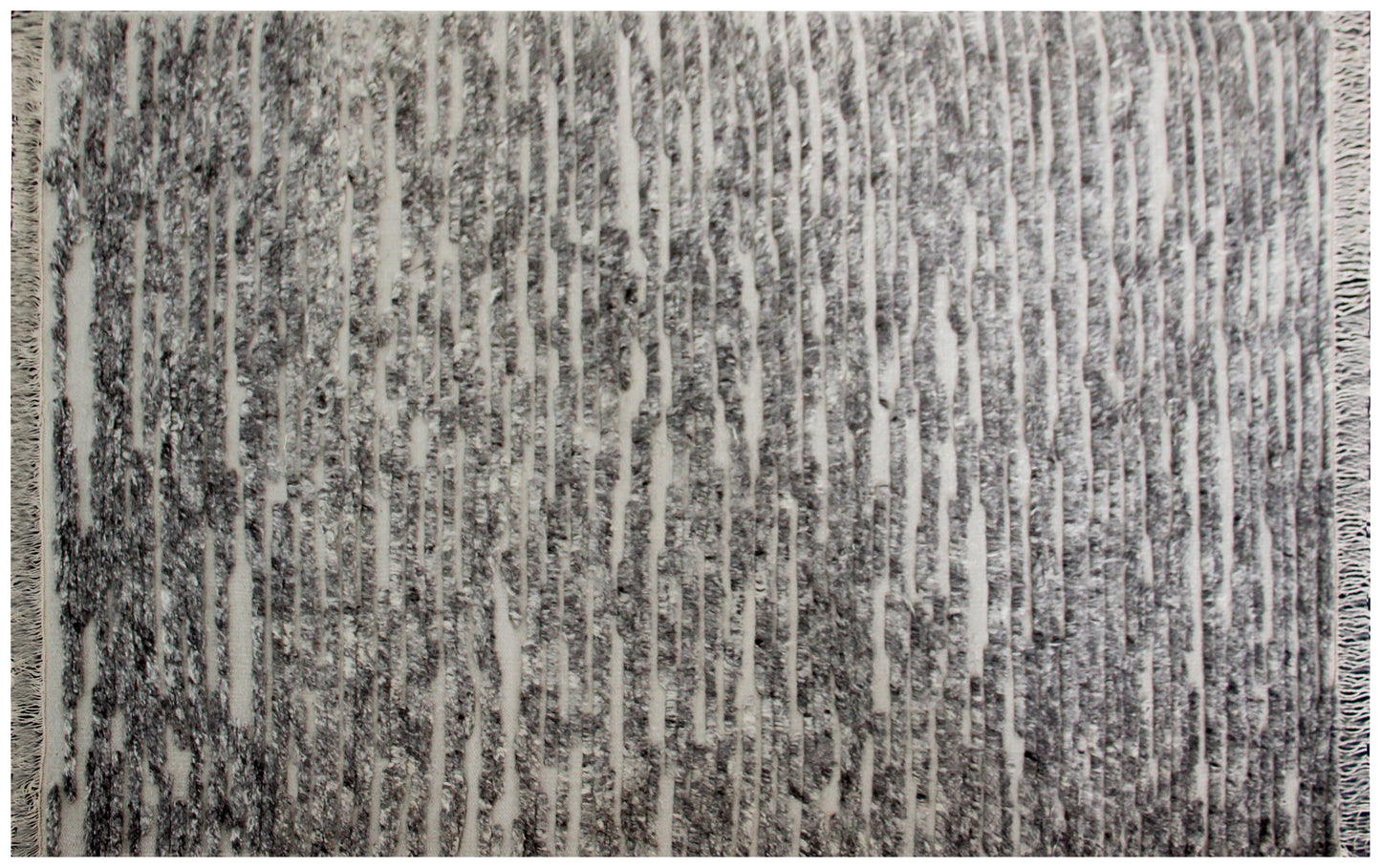 Hand Knotted Ivory Silver Charcoal Abstract Striped Rug - Modern Texture 5x8
