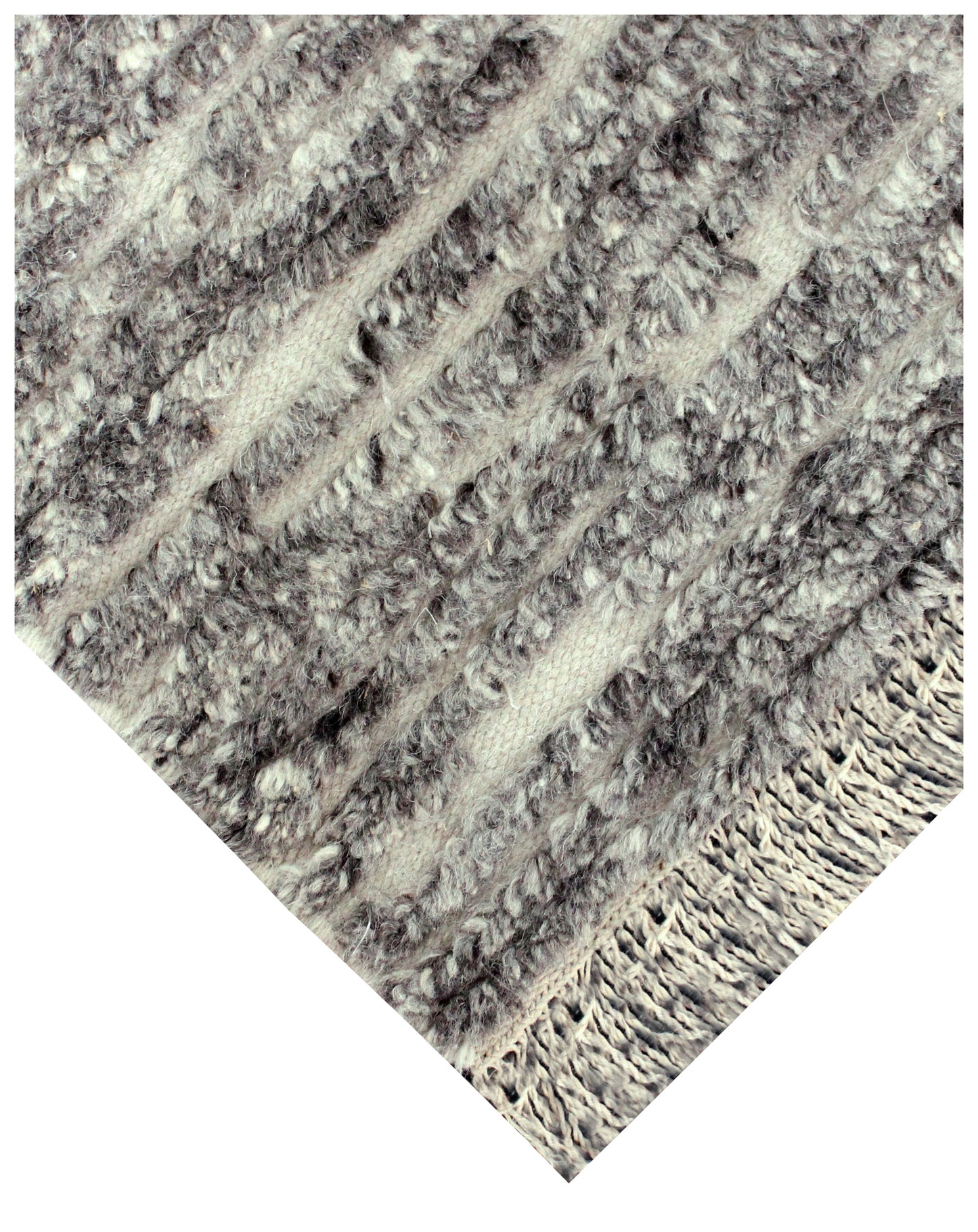 Hand Knotted Ivory Silver Charcoal Abstract Striped Rug - Modern Texture 5x8