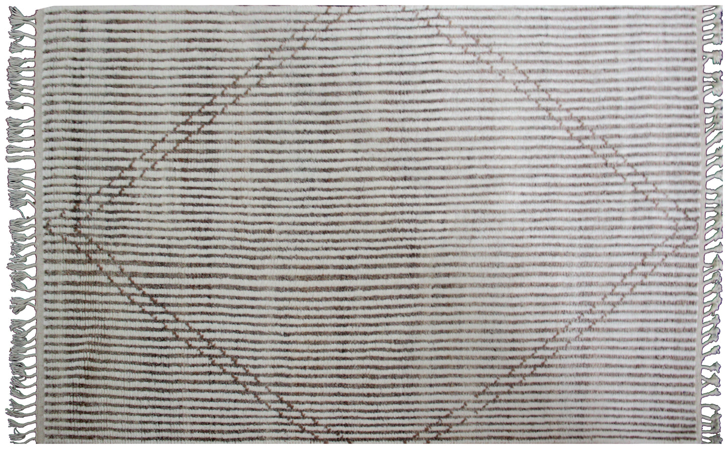 Hand Knotted Ivory Brown Horizontal Modern Striped Rug - Hand Carved Texture 5x8.6