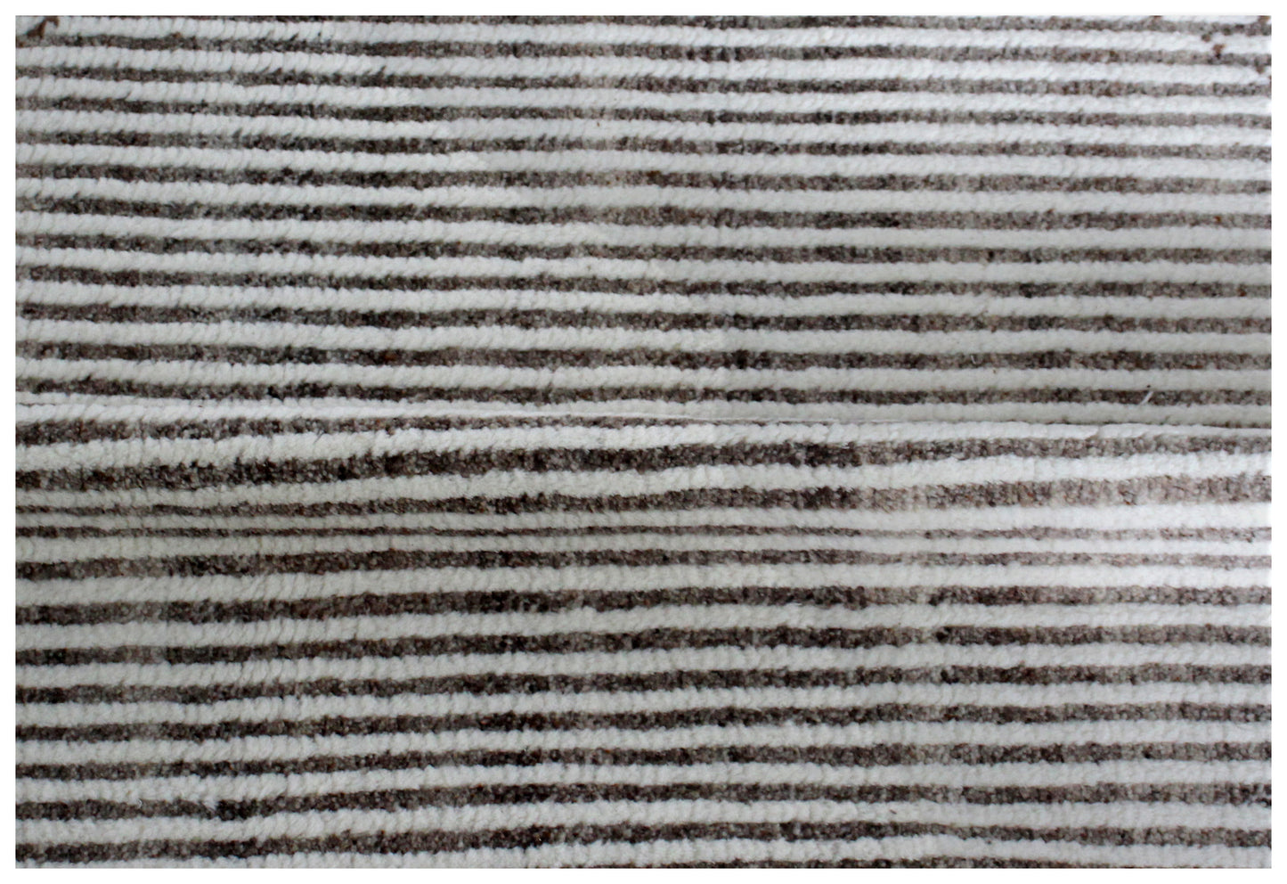 Hand Knotted Ivory Brown Horizontal Modern Striped Rug - Hand Carved Texture 5x8.6