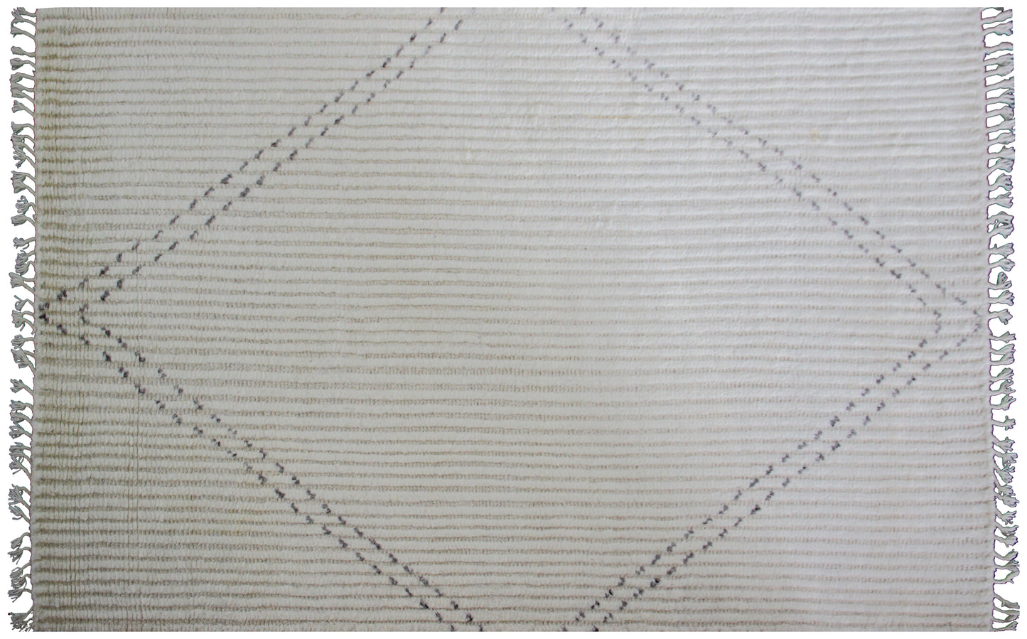 Hand Knotted Ivory Black Striped Rug - Hand Carved Texture 5.6x8.6 Feet
