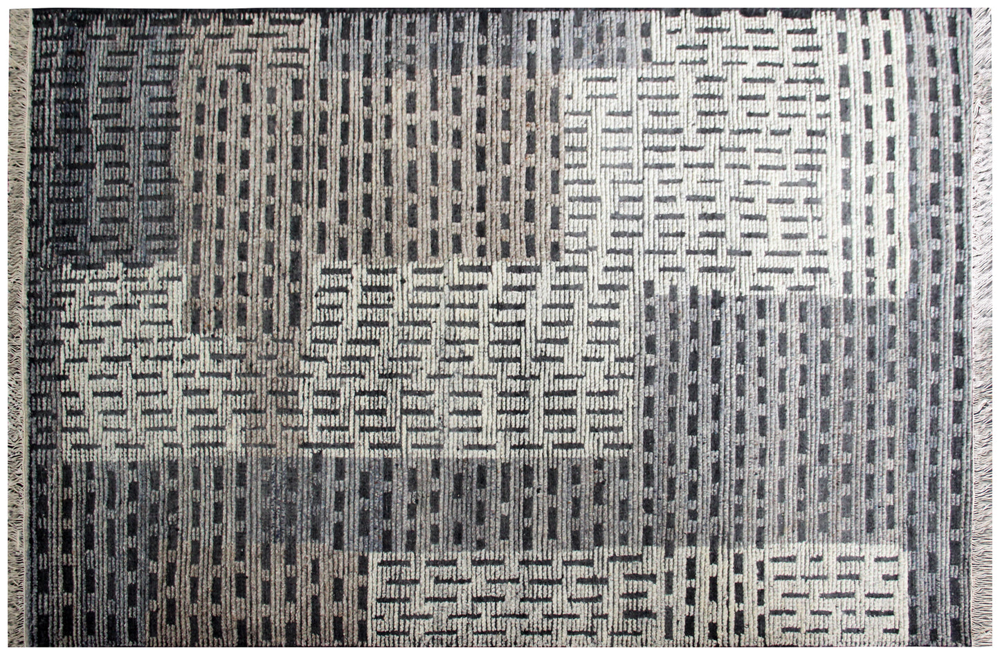 Hand Knotted Ivory Charcoal Gray Striped Rug - Textured Area Rug 5.6x8