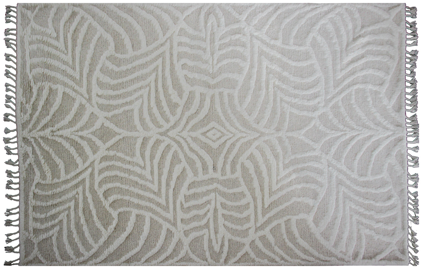 Hand Knotted Ivory Geometrical Swirl Rug - Hand Carved Texture 5.6x8 Feet