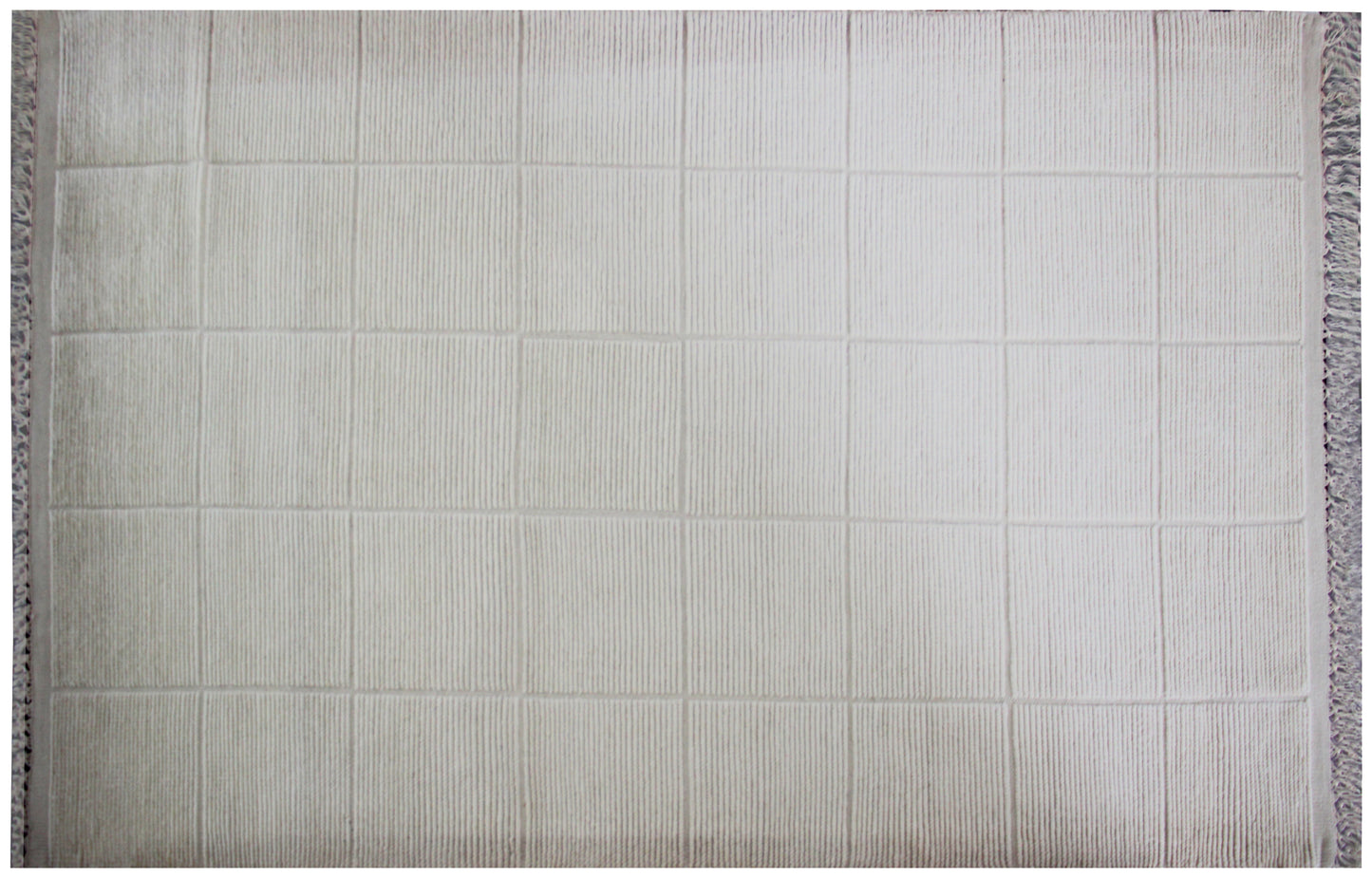 Hand Knotted Ivory Geometrical Striped Rug - Hand Carved Texture 6x9 Feet