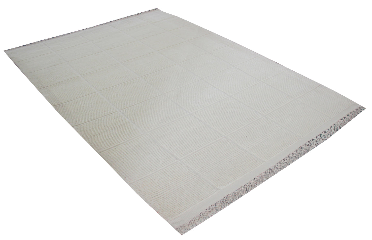 Hand Knotted Ivory Geometrical Striped Rug - Hand Carved Texture 6x9 Feet