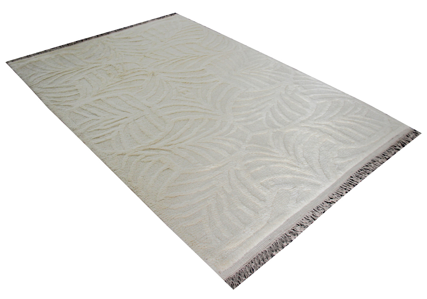 Hand Knotted Ivory Swirl Rug - Hand Carved Texture Area Rug 5.6x8 Feet