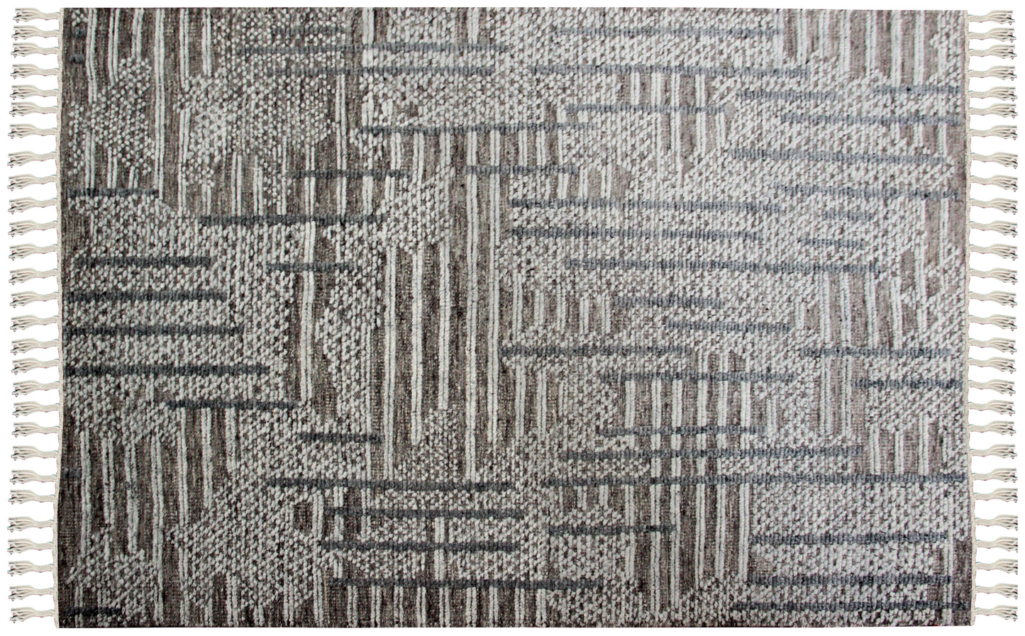 Hand Knotted Brown Ivory Charcoal Striped Rug - Hand Carved Texture 5.6x8