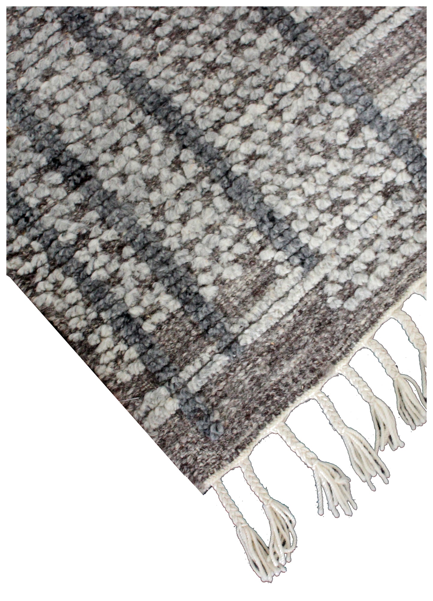 Hand Knotted Brown Ivory Charcoal Striped Rug - Hand Carved Texture 5.6x8