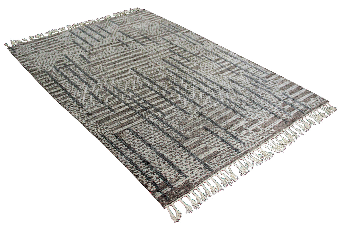 Hand Knotted Brown Ivory Charcoal Striped Rug - Hand Carved Texture 5.6x8
