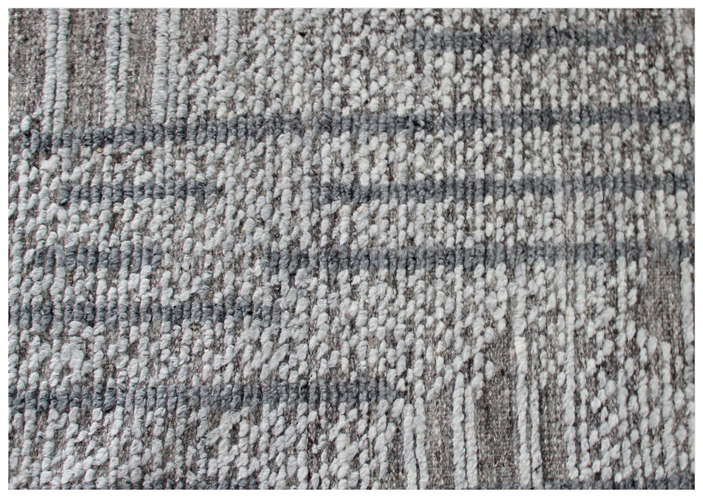 Hand Knotted Brown Ivory Charcoal Striped Rug - Hand Carved Texture 5.6x8