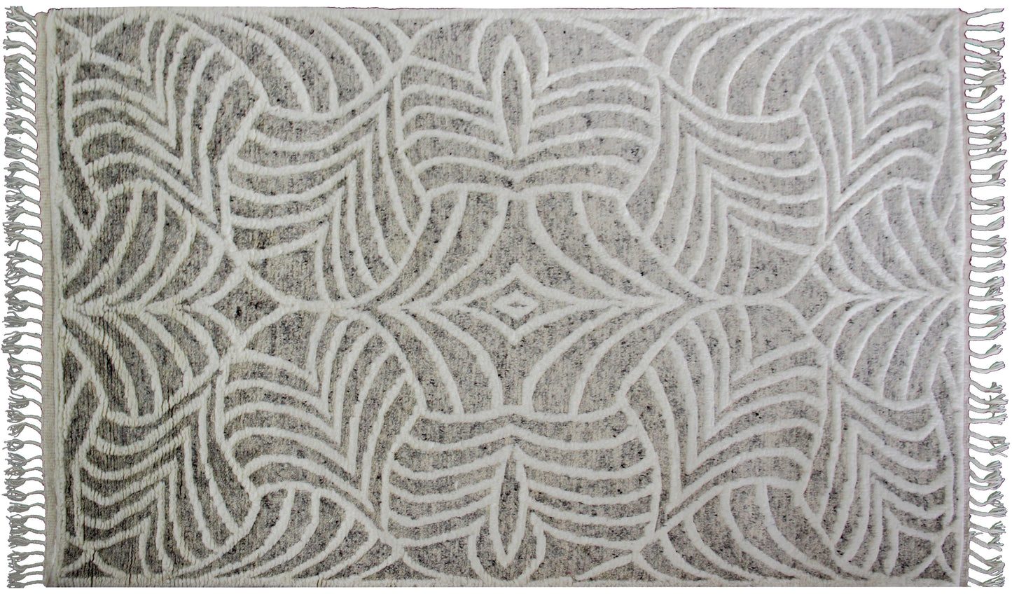 Hand Knotted Ivory Beige Gray Swirl Rug - Hand Carved Texture 5.6x8.6 Feet