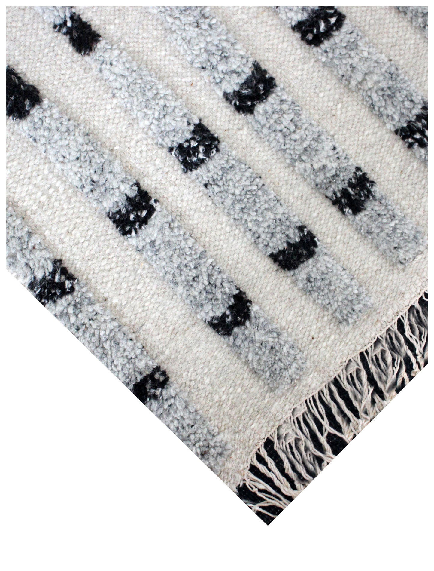 Hand Knotted Ivory Gray Black modern Geometric stripes Rug - Hand Carved Texture 5.6x8.6