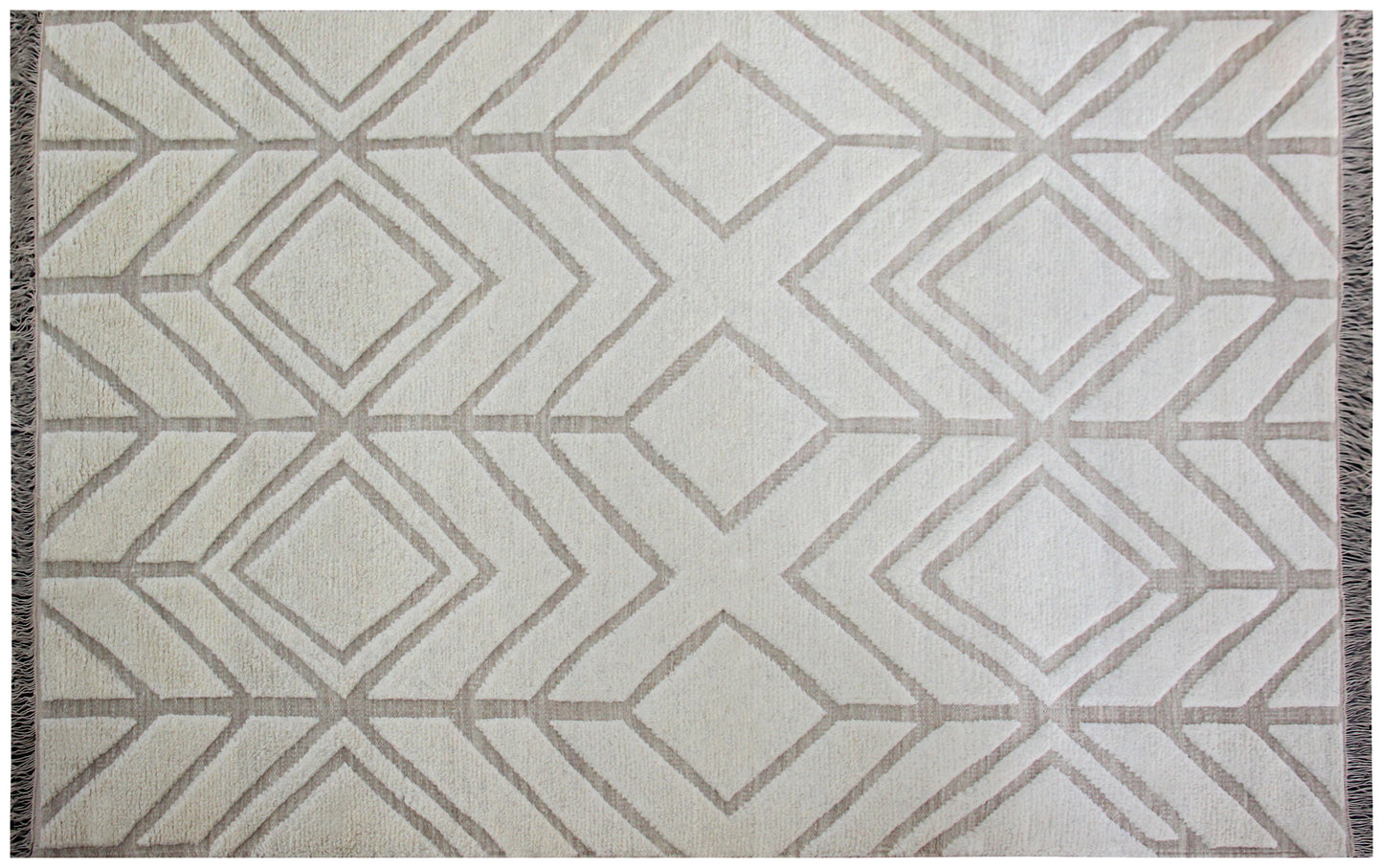 Hand Knotted Peach Ivory Geometric Rug - Hand Carved Texture 5x8 Feet