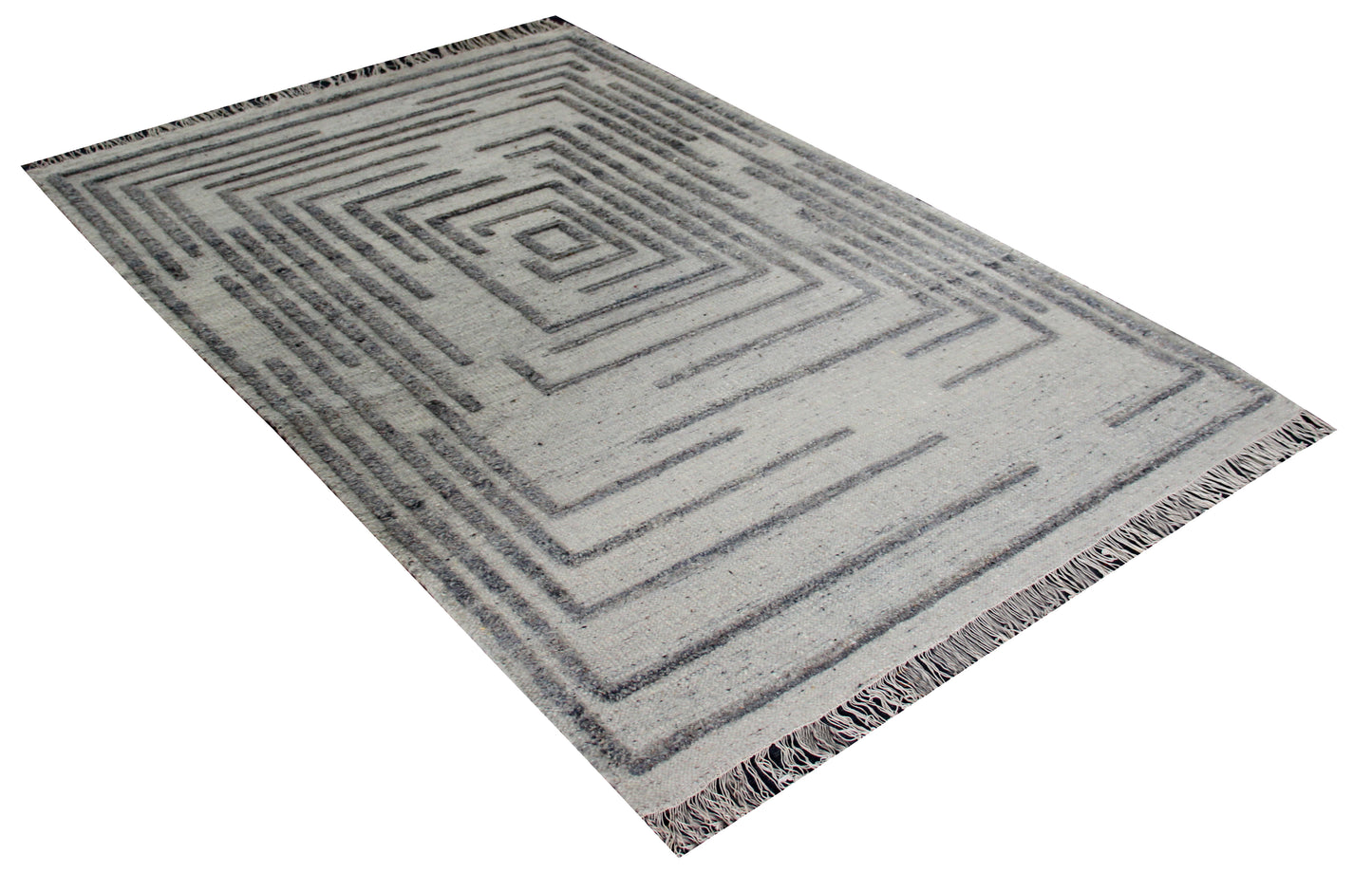 Hand Knotted Ivory and Gray Geometric Maze Rug - Modern Area Rug 5.6x8.6 Feet