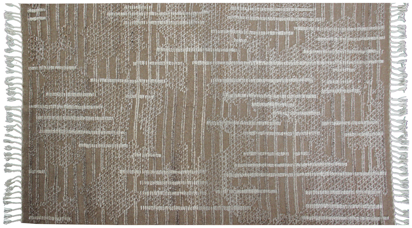 Hand Knotted Beige and Ivory Geometric Rug - Modern Area Rug 5.6x8.6 Feet