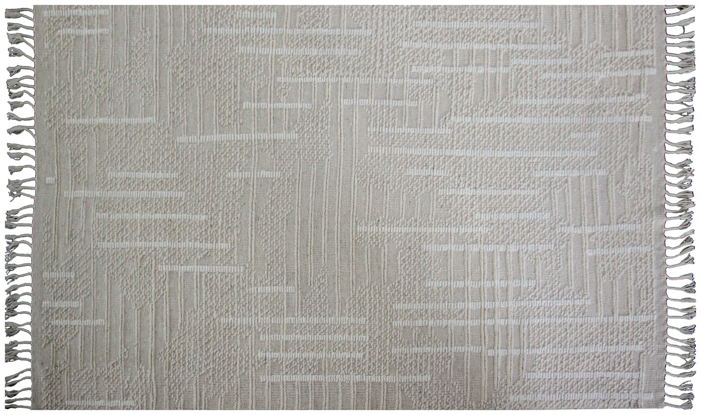 Hand Knotted ivory and Beige Textured Rug - Modern Area Rug 5.6x8.6 Feet