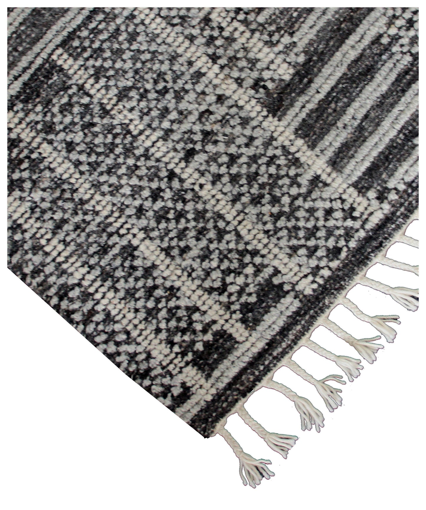 Hand Knotted Geometric Patchwork Rug - Black Gray and Ivory Area Rug 5x8.6 Feet