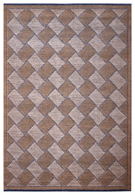 Natural Brown Ivory Diamond Lattice All-Over Woven Jute 4x6 Bhadohi Area Rug
