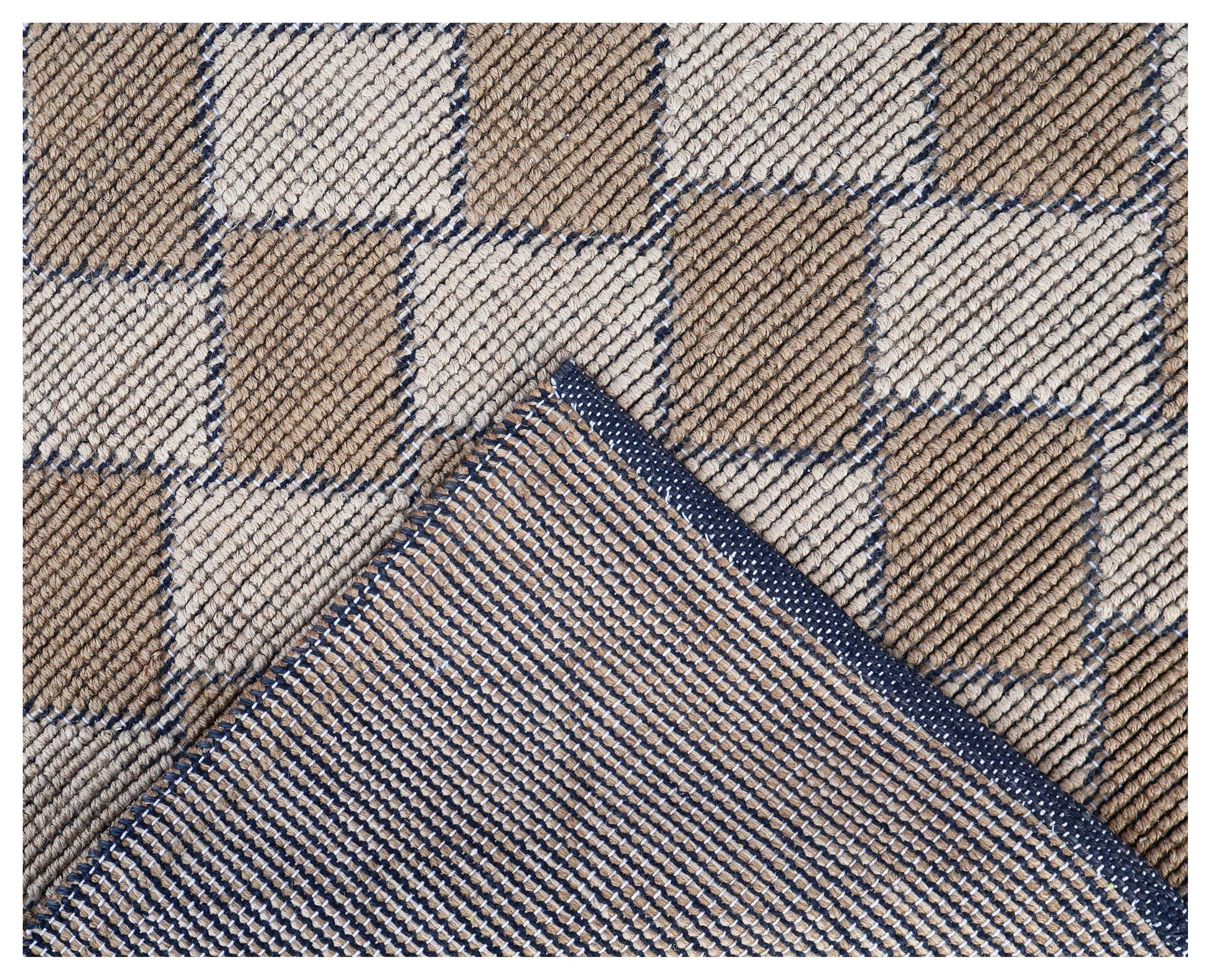 Natural Brown Ivory Diamond Lattice All-Over Woven Jute 4x6 Bhadohi Area Rug