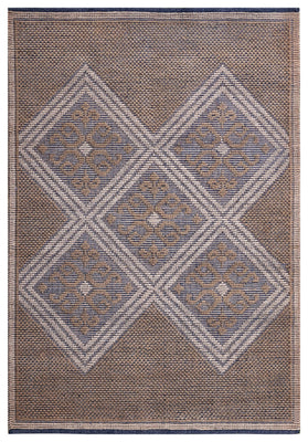 Natural Brown Ivory Diamond Geometric Woven Jute 4x5.6 Bhadohi Area Rug