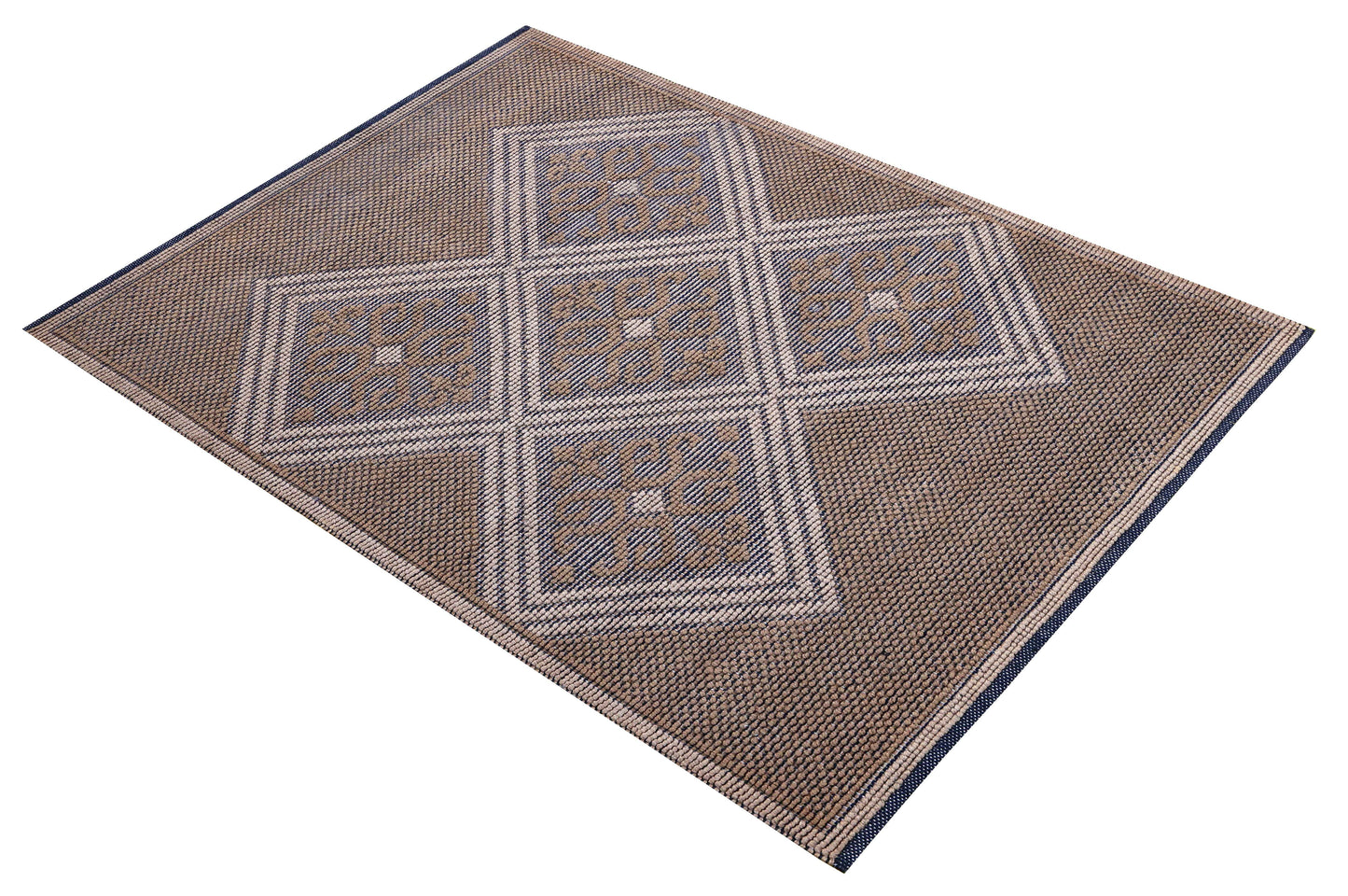 Natural Brown Ivory Diamond Geometric Woven Jute 4x5.6 Bhadohi Area Rug