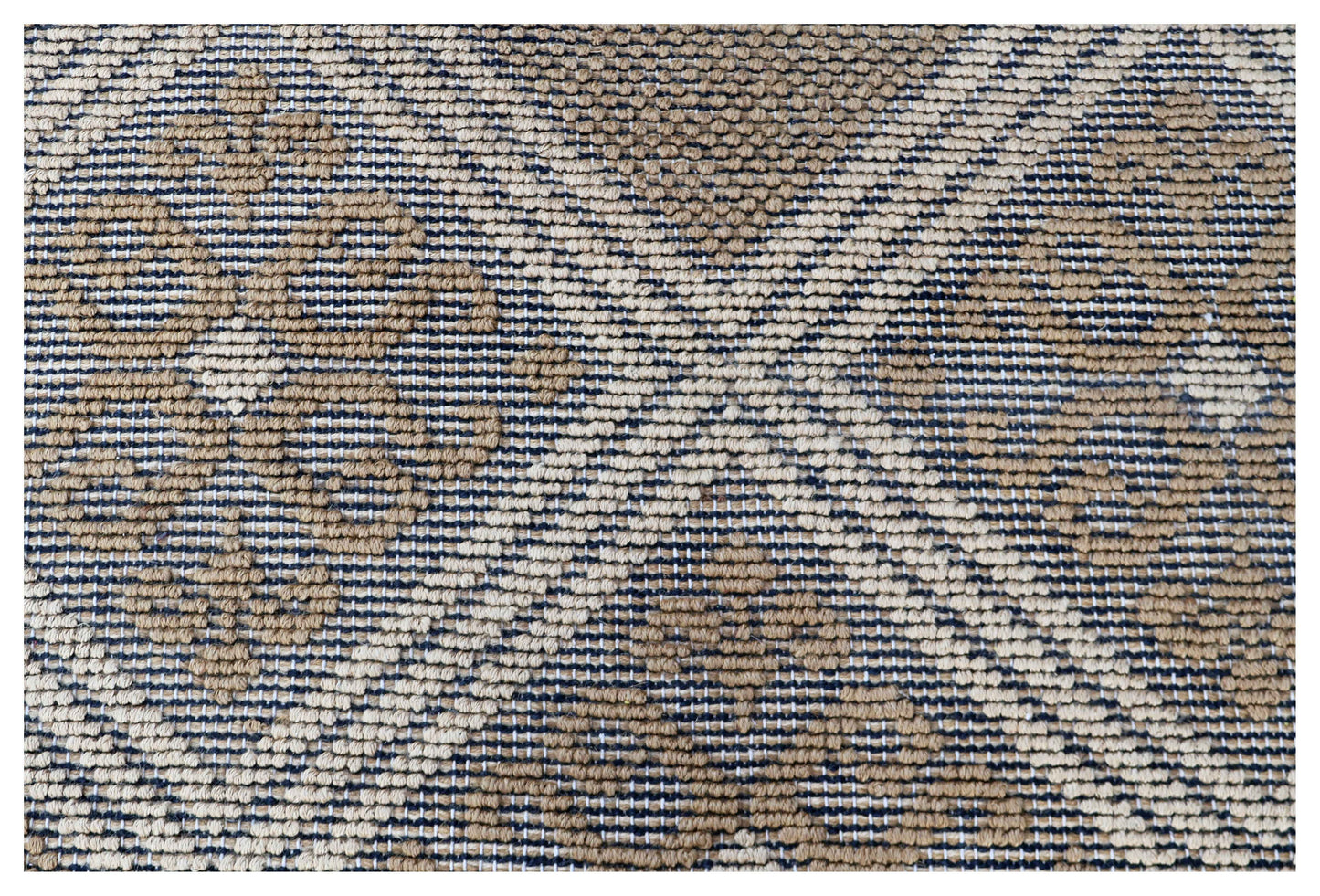 Natural Brown Ivory Diamond Geometric Woven Jute 4x5.6 Bhadohi Area Rug