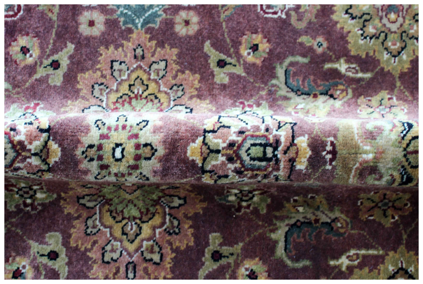 Burgundy Wine Plum Gold Sage Persian Kashan Floral Hand Knotted Wool 5x5 Round Bhadohi Area Rug
