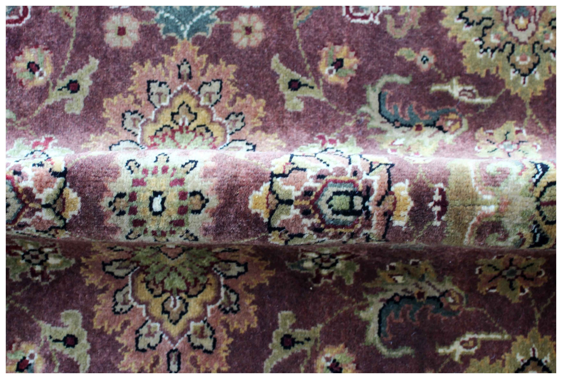 Burgundy Wine Plum Gold Sage Persian Kashan Floral Hand Knotted Wool 5x5 Round Bhadohi Area Rug