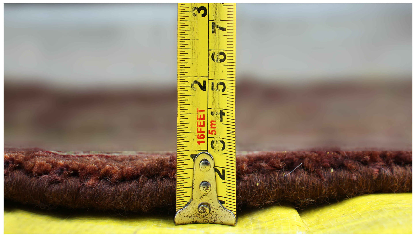 Burgundy Wine Plum Gold Sage Persian Kashan Floral Hand Knotted Wool 5x5 Round Bhadohi Area Rug