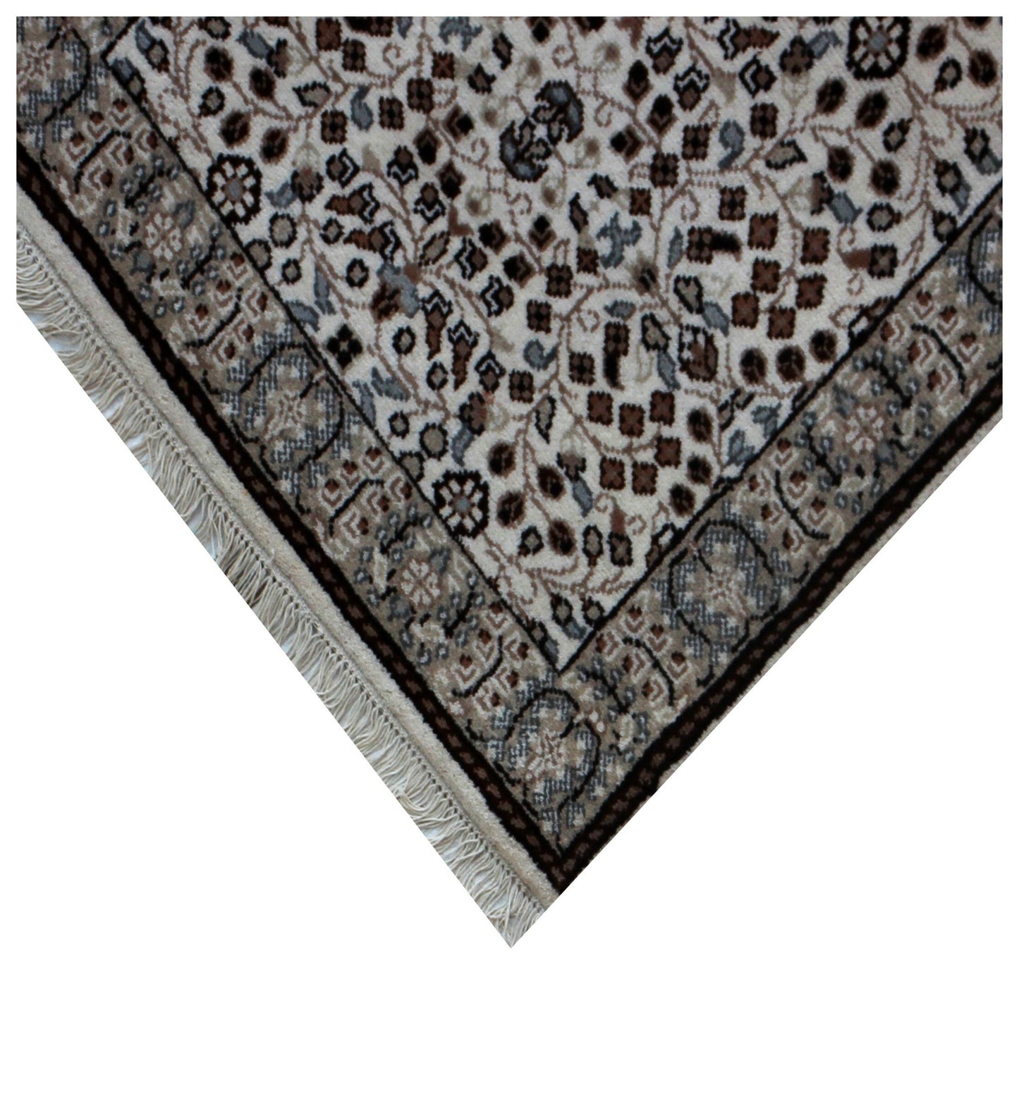 3x4.6 Traditional Floral Ivory, Brown & Tan Fine Hand-Knotted Wool Rug.